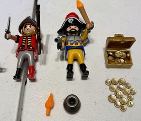 Playmobil Pirate Carry Case Set Boat Figures Treasure 2007 (COMPLETE) Good Cond.