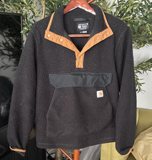 Carhartt Men s Relaxed Fit Black Sherpa Fleece Snap Mock Neck Pullover S
