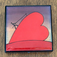 Vintage Red Heart Trinket Box Small Plastic Jewelry Box 2" Square