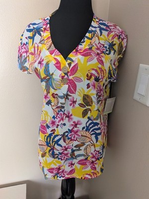 Juniper + Lime Small Cap Sleeves Tropical Floral Blouse New w/Tags
