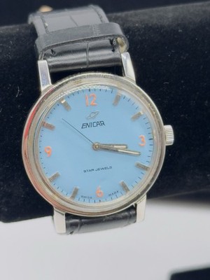 Rare Blue Dial Orange numbers Enicar Star Jewels Men's Wrist Watch 140-39-05 B