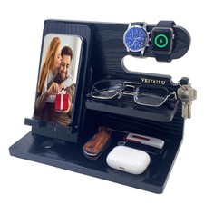 Nightstand Organizer, Wood Phone Docking Station, Mens Gift, Black