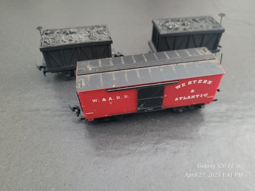 Mantua HO Western & Atlantic Old Time Box Car W & A Model 0323 + 2 Coal Cars.