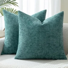 Woaboy Pack of 2 Teal Pillow Covers 18X18 Inch Soft Chenille Couch Throw Pillows