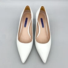 Stuart Weitzman Womens 6M Carole 50mm Pumps White Leather Pointed Toe Clear Heel