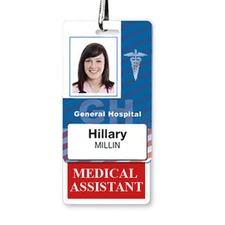 MEDICAL ASSISTANT Vertical Badge Buddy with Red Border - MA ID Badge Backer