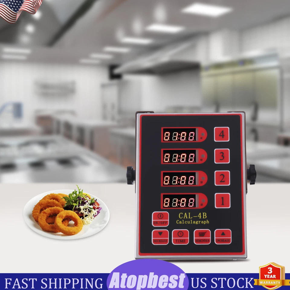 Commercial 4 Channels Kitchen Timers Restaurant Timer Loud Red Stainless Steel！ - Image 2 of 4