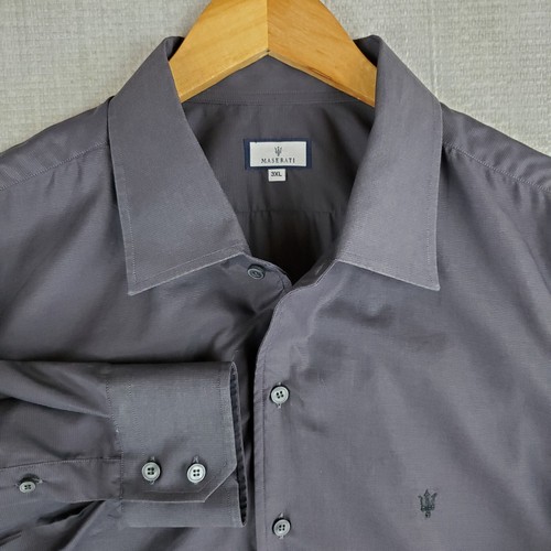 Rare MASERATI Size 3XL Mens Lightweight Cotton Sport Shirt Button Front Charcoal - Picture 3 of 17