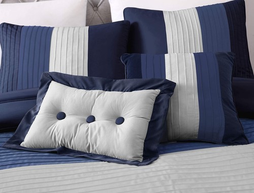 Chezmoi Collection Loft 8-Piece Luxury Striped Comforter Set (King, Navy/Gray... - Picture 5 of 7