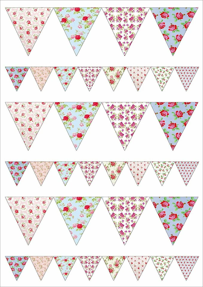 CK Vintage Flower Bunting Edible Decor Icing Sheet Cake Toppers Decorations - Image 1 of 1