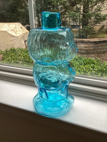 Vintage Blue Glass Indiana Tiara Mountaineer Jolly Old Man Whiskey Decanter - Picture 5 of 9