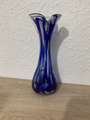 MURANO GLASVASE,MUNDGEBLASEN, KOBALTBLAU, TULPENFORM Echt Handarbeit ca 22 cm