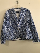 Talbots Size 8 Floral Blue White Blazer Jacket Women Stylish Modern 100 Cotton