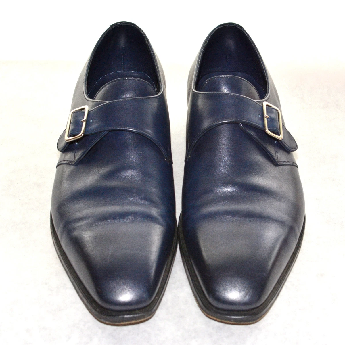 EDWARD GREEN Last 890 Navy Blue Leather Single Monk Dress Shoes UK