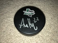 CHICAGO BLACKHAWKS ADAM BOQVIST SIGNED 2018 NHL DRAFT LOGO HOCKEY PUCK COA