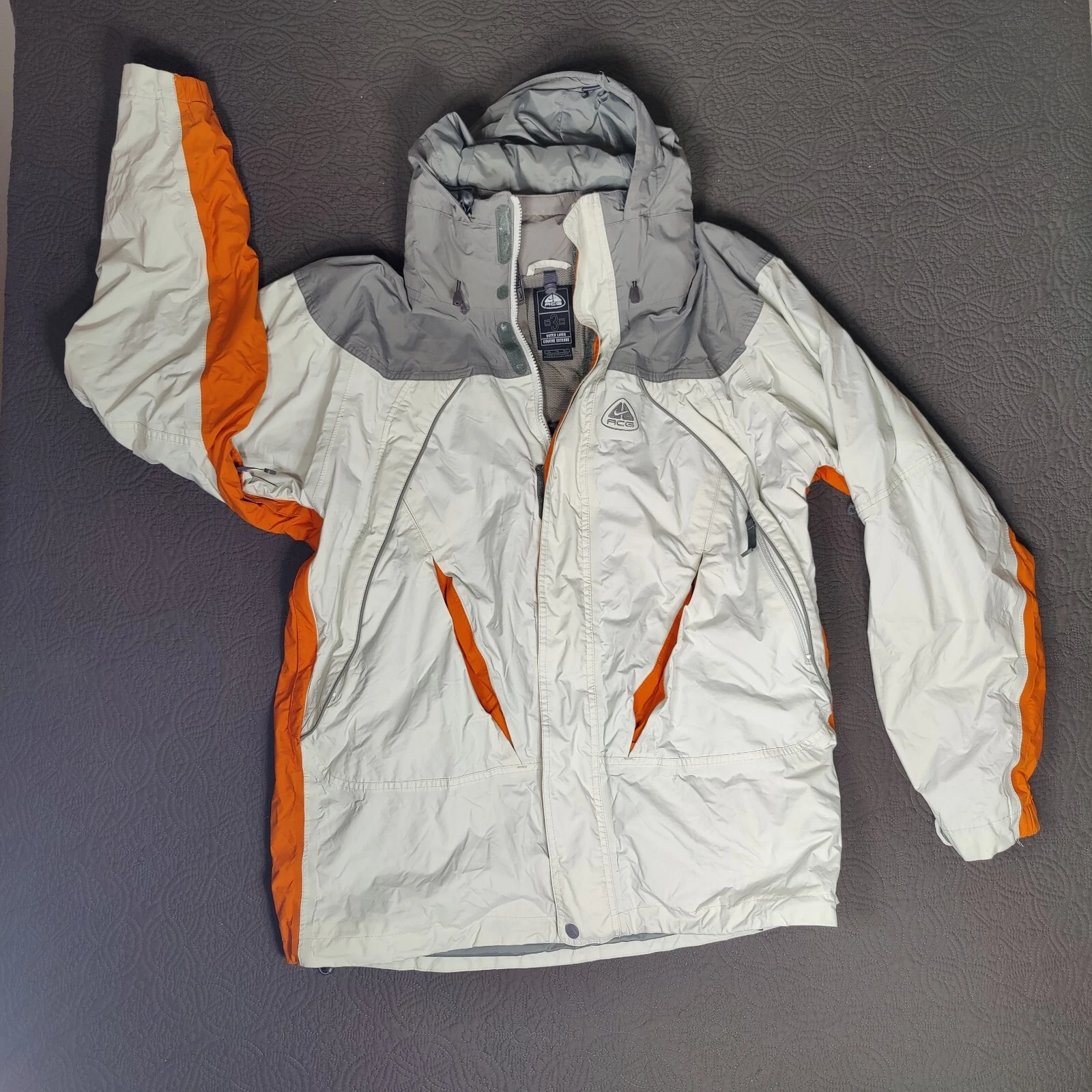 OFF WHITE Parka vintage Y2K Nike ACG Layer 3 shell bianco sporco arancione con cappuccio uomo XL foderato