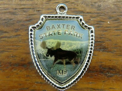 Vintage sterling silver BAXTER STATE PARK MAINE MOOSE TRAVEL SHIELD charm 18-14