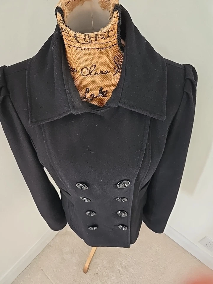 Chaqueta Abrigo Attention Mezcla Lana Doble Pecho Para Mujer M Forrada Negra Forrada Formal Foto 3 de 4