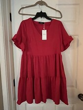 Drrita Chiffon A-line Tiered Flowy Boho Casual Dress darkpink Sz Med New pockets