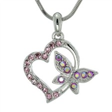 Butterfly Heart Made With Swarovski Crystal Love Pink Pendant Necklace Charm