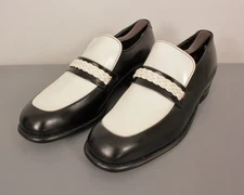 Men's VTG NOS 70s Black & White Loafers Sz 10 D 1970s 2 Tone Disco Shoes Mason