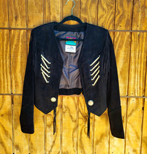 Vintage 80' Pioneer Wear Black Suede Leather Fringe Jacket Sz S Concho Western