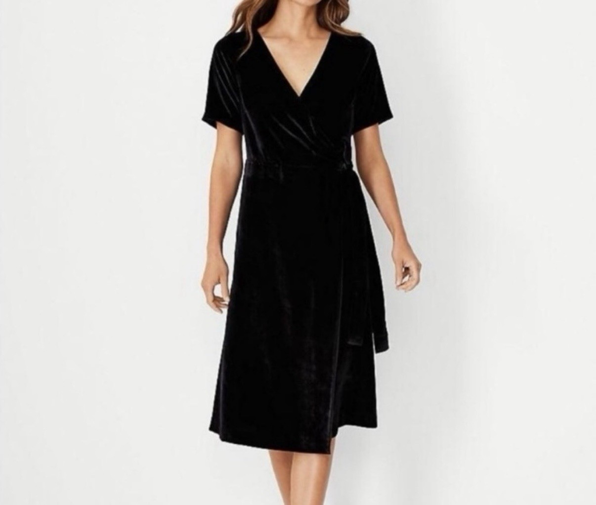 Brand New Ann Taylor Women’s Black Velvet Wrap Dress - Size 4