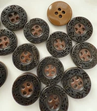 10PC Brown Vine and Leave Resin Sewing Button Flat Back 4 Holes 15mm