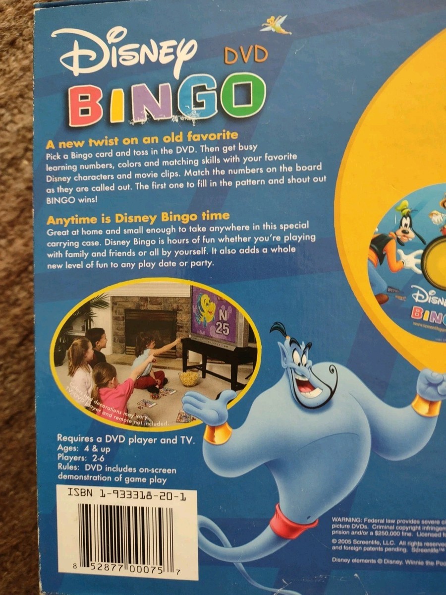 Disney DVD BINGO FOR ALL AGES for 2-6 Players FAMILY FUN Carrying