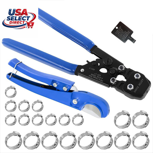 PEX Pipe Clamp Cinch Tool Crimping Tool with Pipe Cutter & Clamps