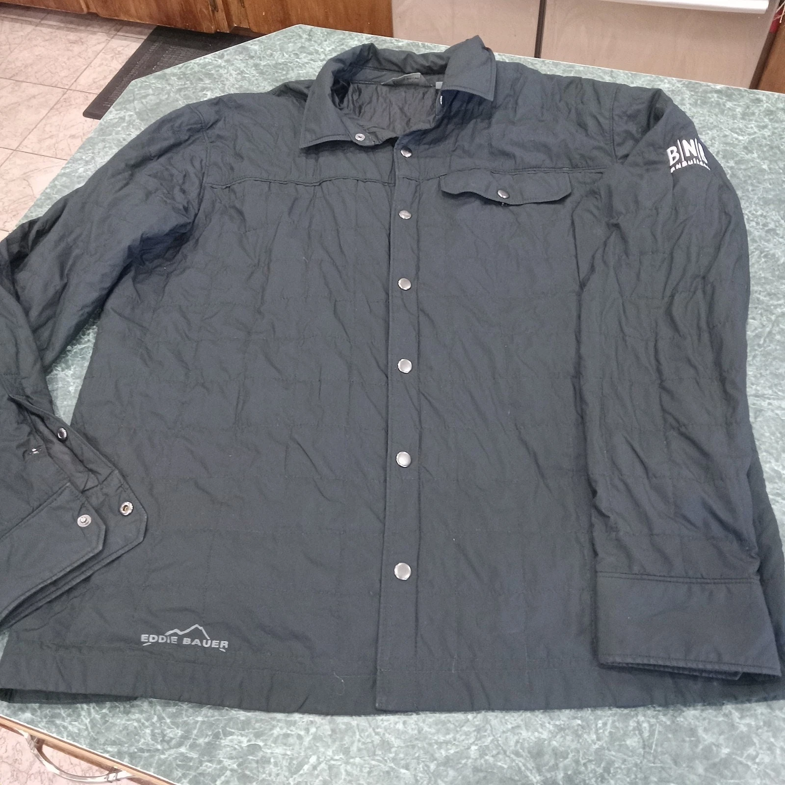 Eddie Bauer EB502 Shirt Jac Snap Button Quilted Shacket Black Men’s Large LOGO