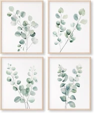 Eucalyptus Leaves Watercolor Art Prints (Set of 4) - 8x10 (Unframed) | 