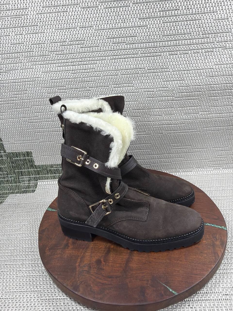 Massimo Dutti Boots Womens Size 40 Eu 9.5 Us Brown Suede Shearling Lace Up Snow