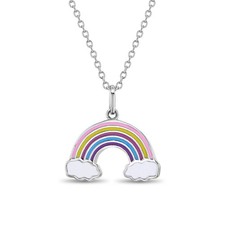 925 Sterling Silver Multicolor Enamel Rainbow Pendant Necklace for Girls 16"