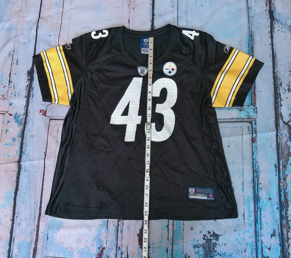 Camiseta deportiva Pittsburgh Steelers Troy Polamalu 43 Reebok On Field para mujer XL negra Home Foto 3 de 4