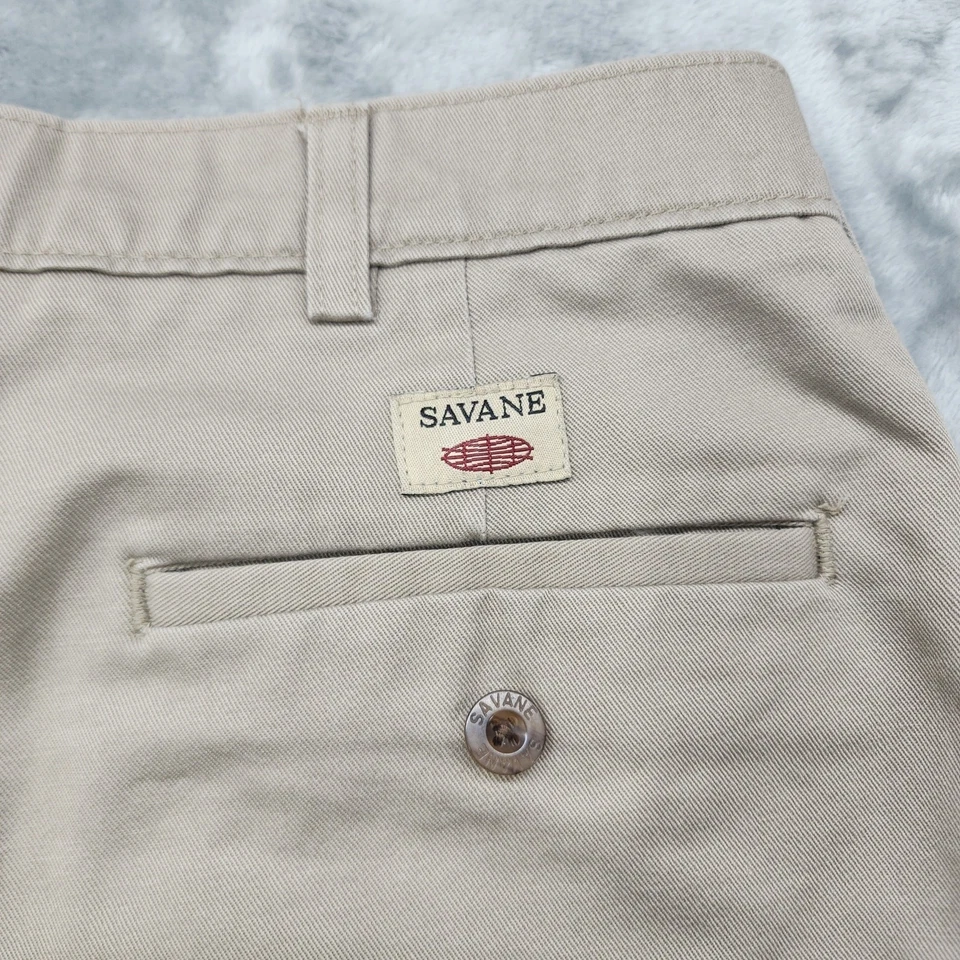 Calça Savane Masculina Vintage 33X32 Cáqui Bronzeado Bolso Frontal Plano Algodão Chino Preppy - Imagem 4 de 4