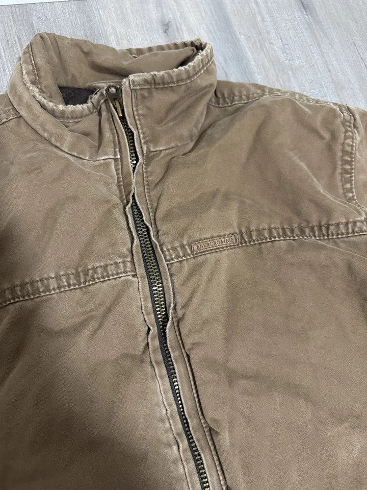 ABERCROMBIE & FITCH Men's Brown Wool Lined Heavy Weight Full Zip Field Jacket L - Image 3 of 4