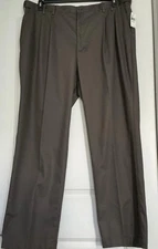 IZOD Chino Big & Tall Slacks Double Pleat Extender Waist Brown/Gray Sz 44/34 NWT