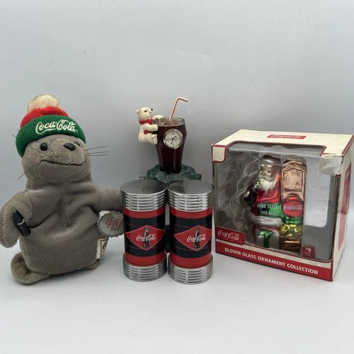 MTB-Lot Of Vintage Coca-Cola Items, Plushy, Cola Clock, Salt & Pepper, Ornament