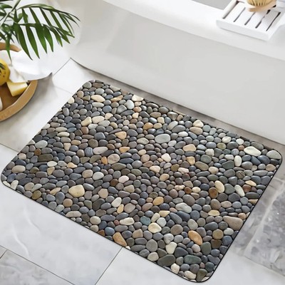 Non-Slip Pebble Stone Bathroom Rugs Diatom Mud Carpet Washable Cobblestone Patte