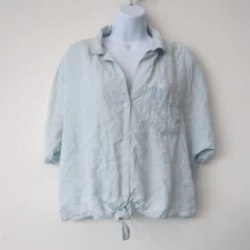 Rails Womens Button Up Shirt Size Large Tie Front Crop Boxy Fit Collared Coastal