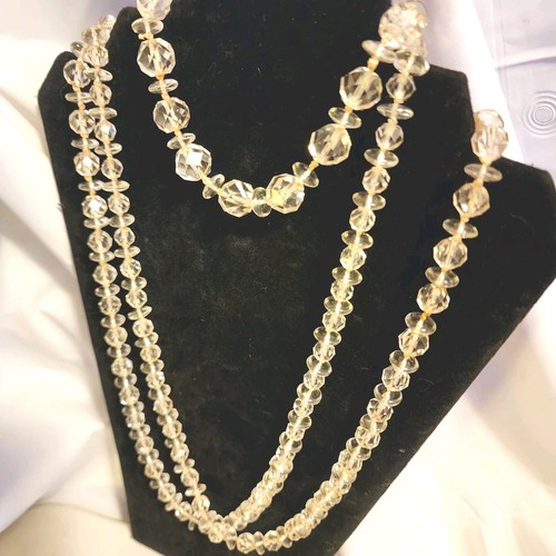 Vtg XXL 62" Faceted Quartz Rock Crystal Hand Knotted 8.3mm Bead Endless Necklace - Picture 5 of 12