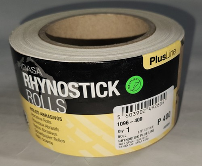 #ad Sandpaper roll: RhynoStick Plus Line adhesive backed P 400 at 2.75 x 27 yd $20.00