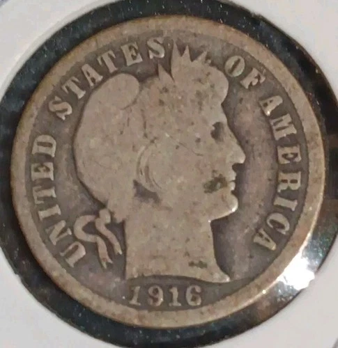 1916 10C 90% Silver Barber Dime Great For Filling Books