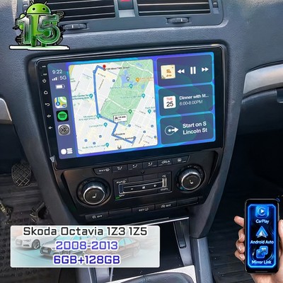 6+128GB Android 15 Autoradio Navi WiFi  Bluetooth Für Skoda Octavia 2 A5 2007-14
