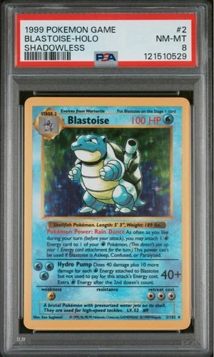 1999 Pokemon Base Set #2 Blastoise Holo Shadowless PSA 8