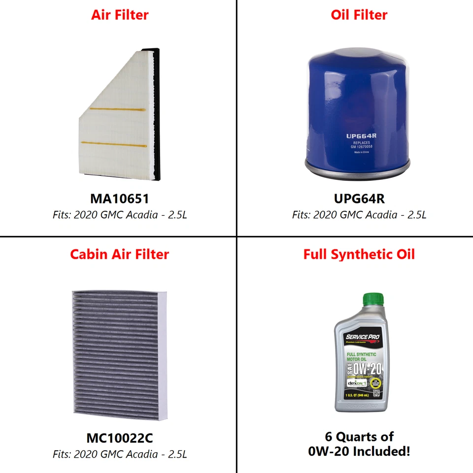 2020 GMC Acadia 2.5L Complete Air, Oil & Cabin Filter Kit (0W-20) - Image 2 of 4