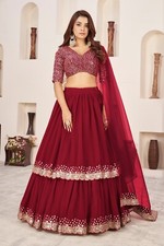 Beautiful Georgette Red Lehenga Choli With Net Dupatta For Engagement Wear
