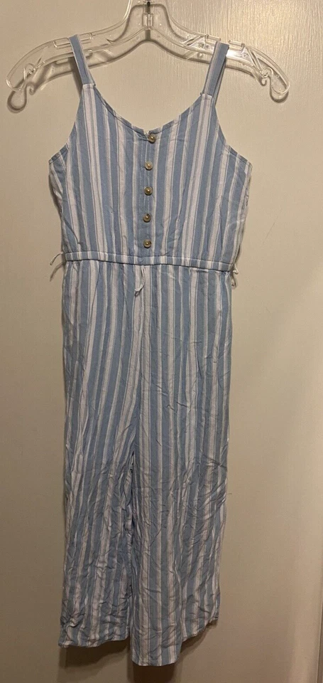 Justice Mameluco Niñas Talla 10 Azul y Blanco A Rayas Pantalones Largos Usado Foto 2 de 4