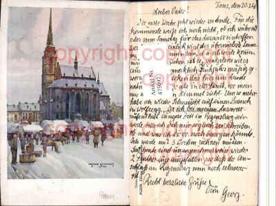 475092,Künstler AK Oskar Schmidt Pilsen Plzen Chram Kirche Winterbild